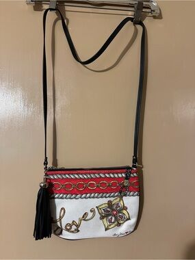 Brighton White and Red Crossbody Bag with Black Tassel